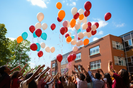 Students Enjoying Balloon Toss, Generative Aiの素材