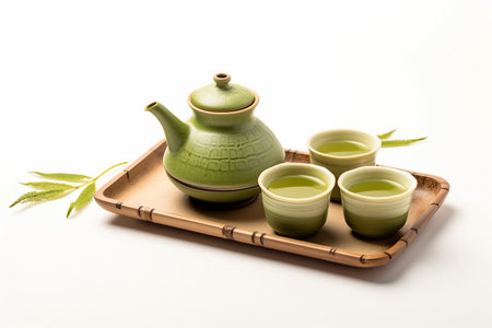 Traditional Japanese Tea Set Arrangement isolated on a transparent backgroundの素材