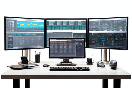 A Programmer's Thoughtful Workspace isolated on a transparent backgroundの素材