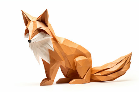 3D Origami Fox Illustration in Whimsical Splendor isolated on a transparent backgroundの素材