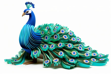 Origami Peacock with a Tail of Delicate Beauty isolated on a transparent backgroundの素材