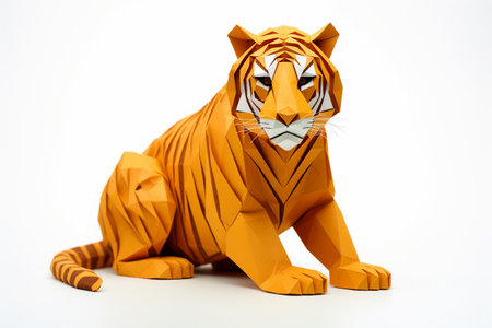 Majestic tiger Crafted with Intricate Folds isolated on a transparent backgroundの素材