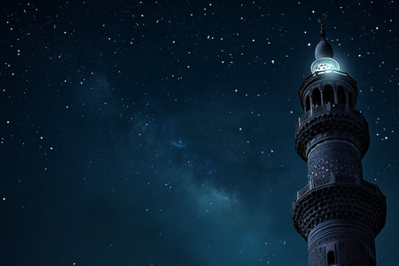 Brightly Illuminated Minaret of the Mosqueの素材