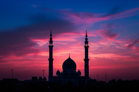 Mosque Silhouette Against Twilight Skyの素材