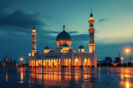 Mosque Featuring Lit Minaretsの素材