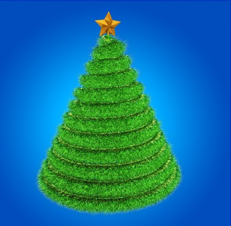 Christmas Tree with gold star on on a blue backgroundの写真素材