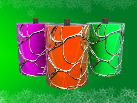 Christmas Candles on a green backgroundの写真素材