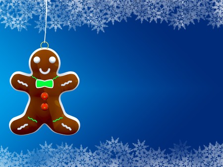 gingerman christmas toy on blue backgroundの写真素材
