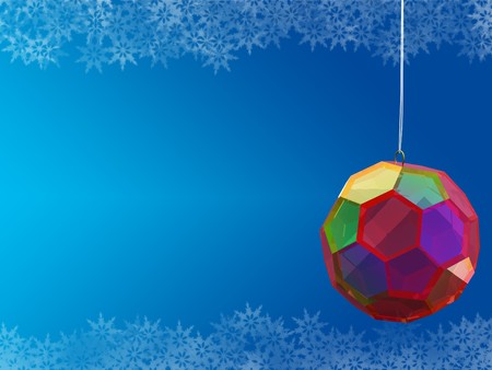 crystal ball on blue background with snowflake bordersの写真素材