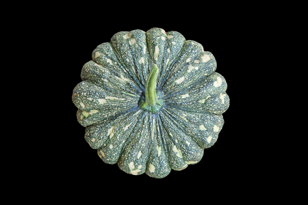 Top view green pumpkin isolated on black backgroundの写真素材