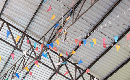 Temple flag under roofの写真素材