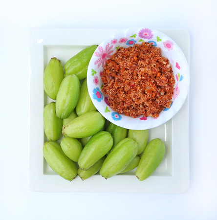 Forest fruit flavor fatigue has named Ta-Ling Ping in white square plate serve with chili sauceの写真素材
