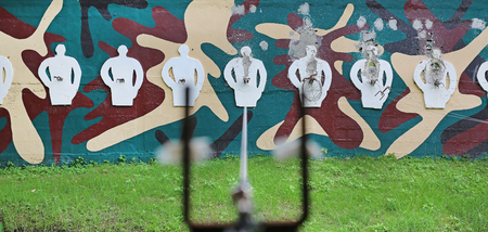 Wall of outdoor shooting gallery or shooting targetの写真素材