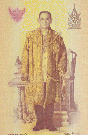 Close up image of Thai King Bhumibol Adulyadej on banknote.の写真素材