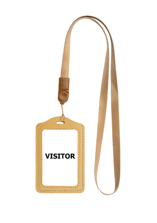 Blank badge with text "VISITOR" isolated on white backgroundの写真素材
