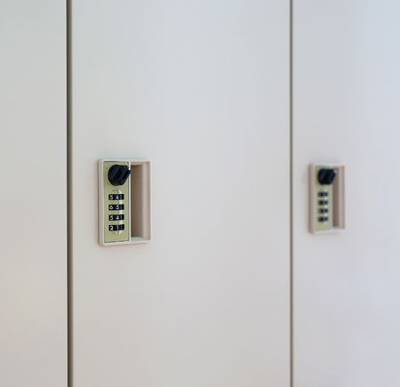 Combination code lock on cabinet doorの写真素材