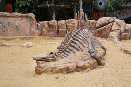 replica dinosaur fossil on the sand groundのeditorial素材