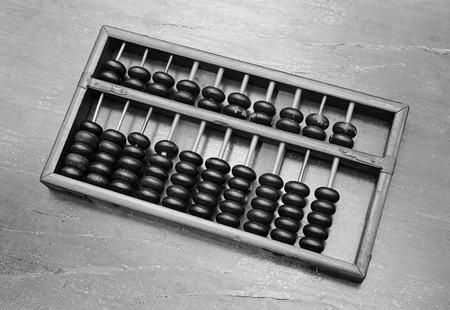 Chinese ABACUS old antique calculator retro finance education ,tool work business accounting, Black and white styleの写真素材