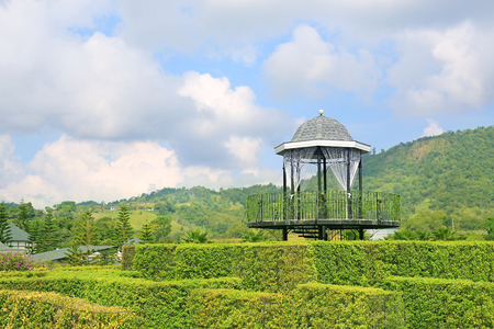 Beautiful Pavilion viewpoint in green park at hillside.の写真素材