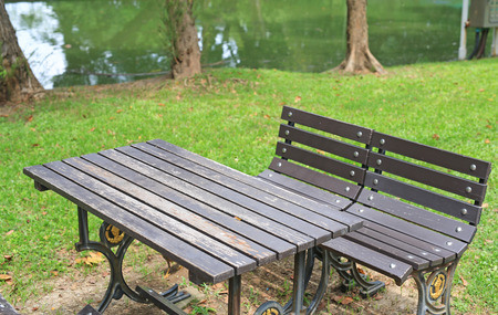 Close-up Table and chairs in the public park.
