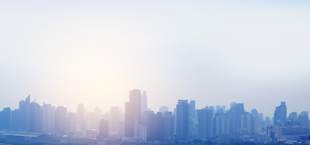 Landscape view of Bangkok city background with rays of sunlight.の写真素材