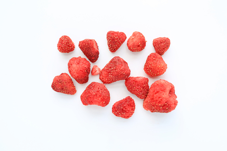 Freeze-dried strawberries isolated on white background.の写真素材