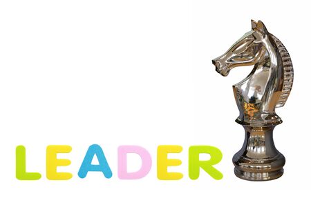 Alphabet sponge rubber of text "LEADER" with horse chess isolated over white background. Business and leader conceptの写真素材