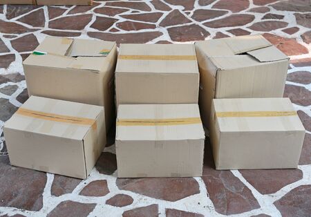 Pile of corrugated cardboard boxes.