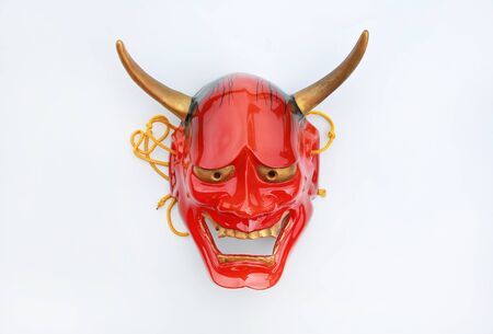 Traditional Japanese mask of a demon, Kabuki Mask on white background.の写真素材