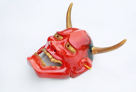 Traditional Japanese mask of a demon, Kabuki Mask on white background.
