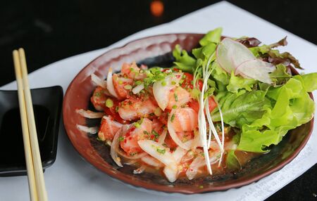 Japanese Salmon Tataki, Salmon Spicy Salad, Thai Styled Japanese Food