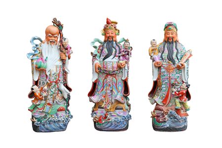 Three gods of Chinese people isolated on white background, Hock Lok Siew or Fu Lu Shouの写真素材