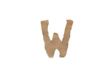 Alphabet letter font isolated over white background. English flat brown torn paper character Wの写真素材