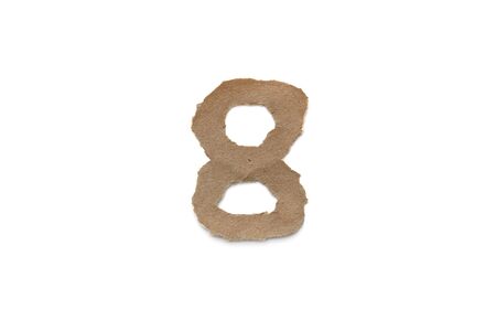 Arabic number symbol isolated over white background. English flat brown torn paper number 8の写真素材