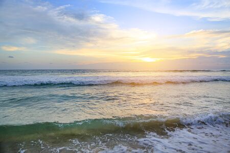 Landscape view of tropical sea beach with sunset light