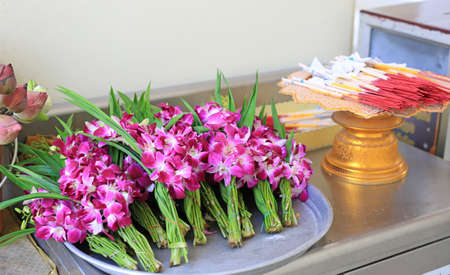 Orchids flower for Buddhist religious ceremonyの写真素材