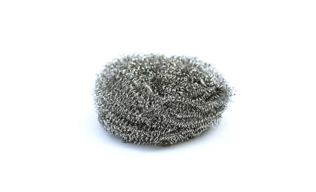 Steel wool isolated on white background. Stainless steel sponge for scrubbing potsの写真素材