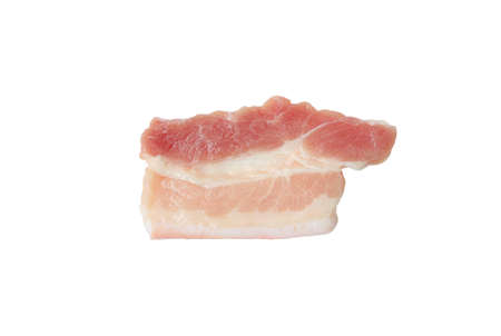 Raw bacon isolated on white background. Top view - clipping pathの写真素材