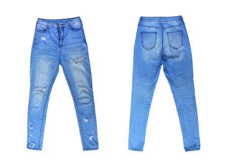 Blue Jeans isolated on white background. Denim clothesの写真素材