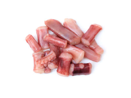 Octopus tentacles sliced on white backgroundの写真素材