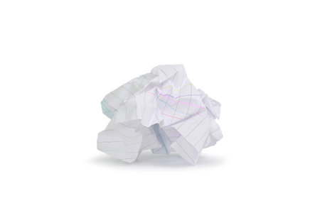White lines crumpled paper isolated on white background.の写真素材