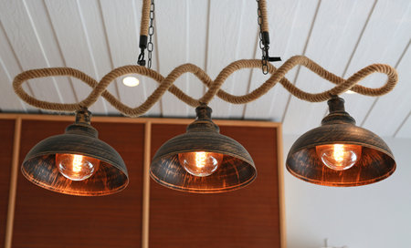 Decorative antique light bulbs against in the Cafe.の写真素材
