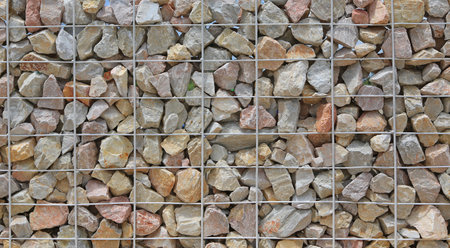 Stone wall with steel bar for background.の写真素材