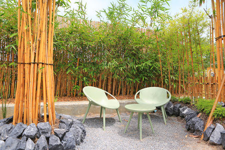 View of Zen style decoration in traditional Japanese garden.の写真素材