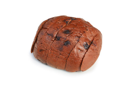 Bread sliced with chocolate chips isolated on white studio background.