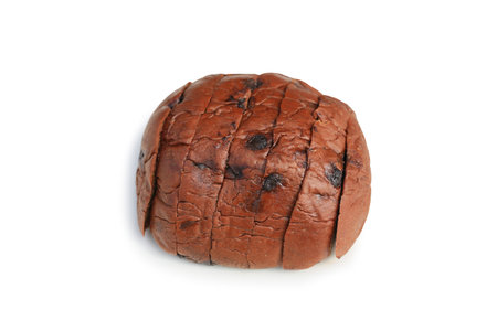 Bread sliced with chocolate chips isolated on white studio background.