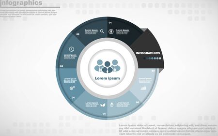 illustrations vector of infographics design and business marketing icons with 7 options or processes layout, diagram, annual report, web design.のイラスト素材