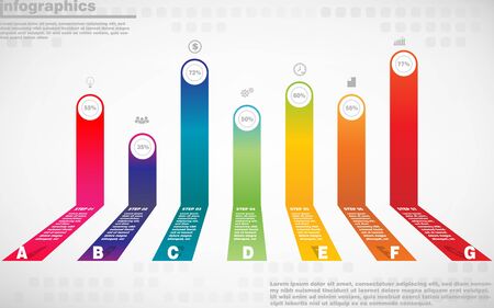 illustrations vector of infographics design and business marketing icons with 7 options or processes layout, diagram, annual report, web design.のイラスト素材