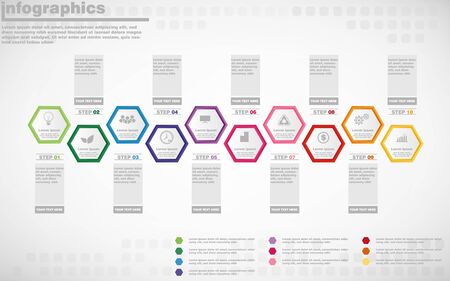 illustrations vector of infographics design and business marketing icons with 10 options or processes layout, diagram, annual report, web design.のイラスト素材