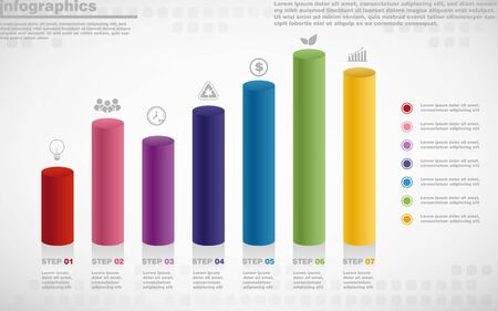 illustrations vector of infographics design and business marketing icons with 7 options or processes layout, diagram, annual report, web design.のイラスト素材